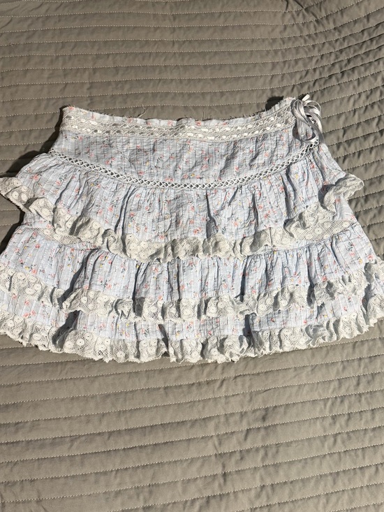 LoveShackFancy Dresses & Skirts - Love Shack Fancy Light Blue Floral Ruffled Mini Skirt